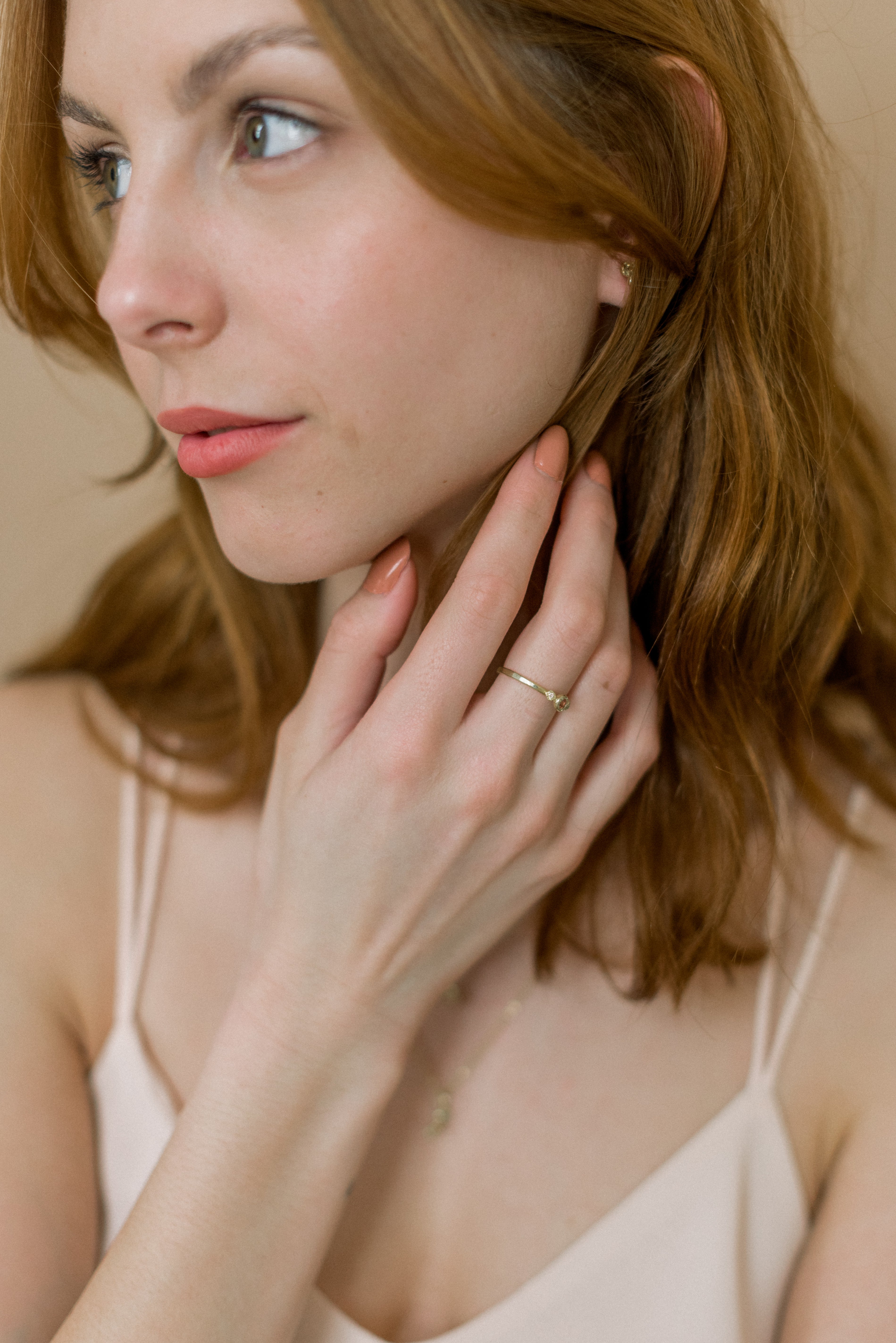 Flowermoon two gold nuggets ring with cognac diamond