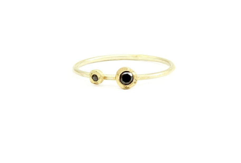 two gold nuggets ring with black diamonds 