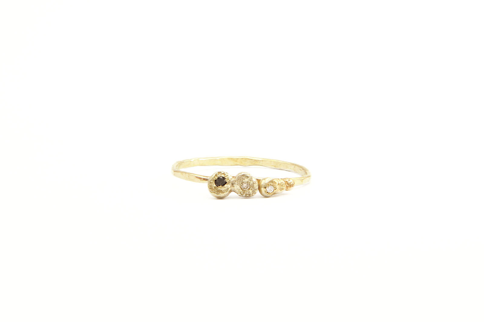 Flowermoon tiny gold nuggets ring  and colored diamond sequence