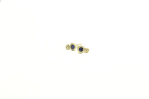 Flowermoon double gold nugget earrings with blue sapphire