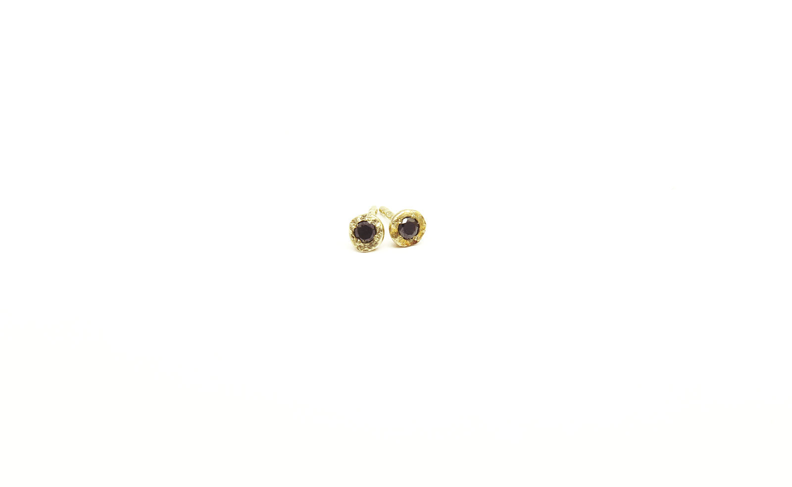 Flowermoon gold tiny nugget earrings with black diamonds
