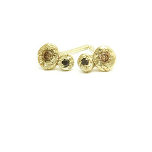Flowermoon gold nugget earrings with black and champagne diamonds