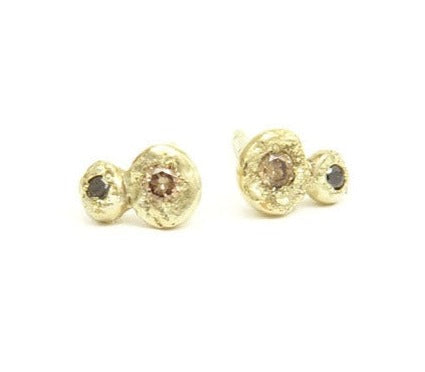 Double gold nugget earrings with diamonds