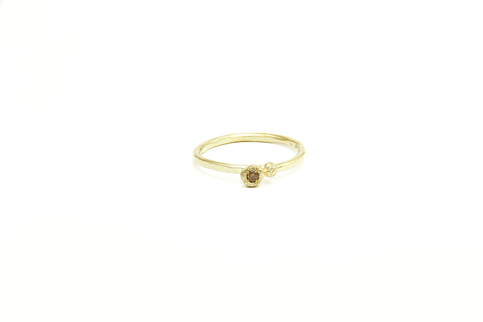 Flowermoon two gold nuggets ring with cognac diamond