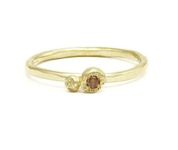 Flowermoon two gold nuggets ring with cognac diamond