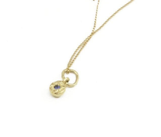 Flowermoon gold nugget necklace with blue sapphire