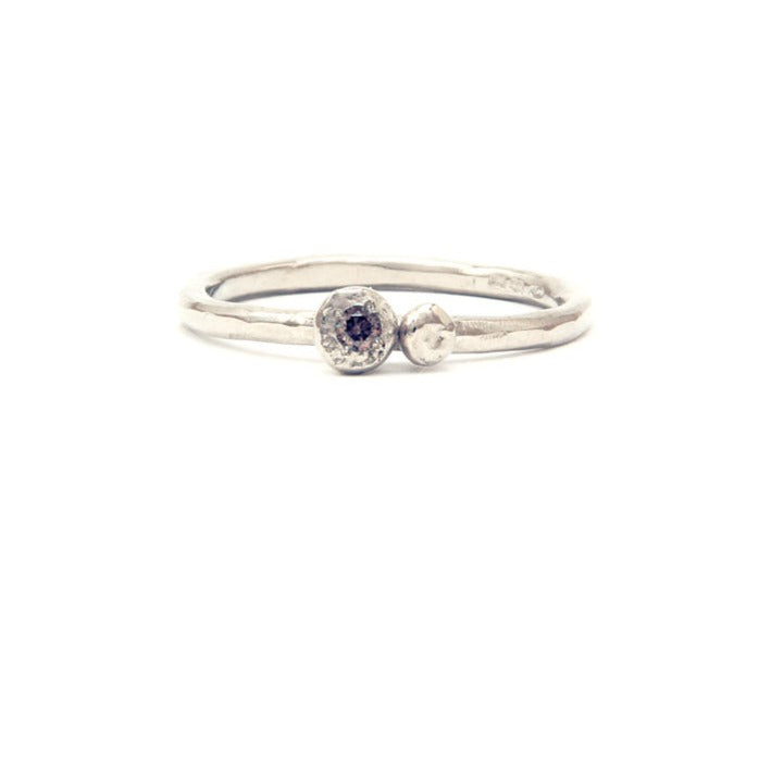 white gold nuggets ring with cognac diamond