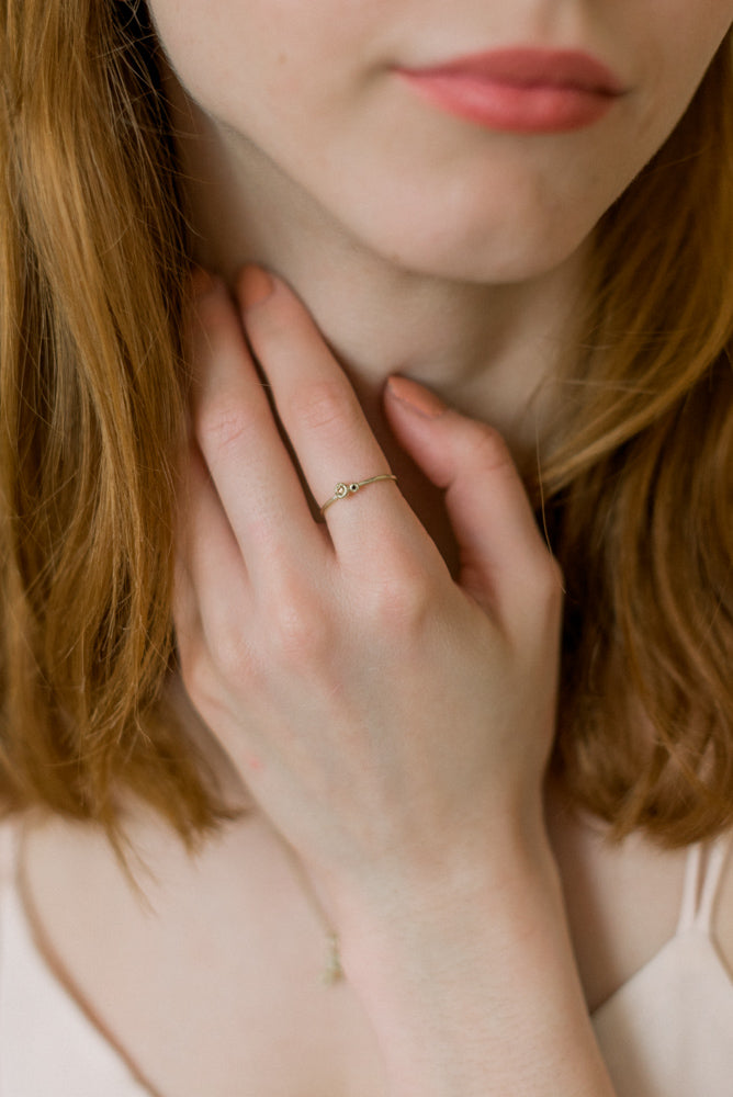 Flowermoon tiny two gold nuggets ring with diamonds