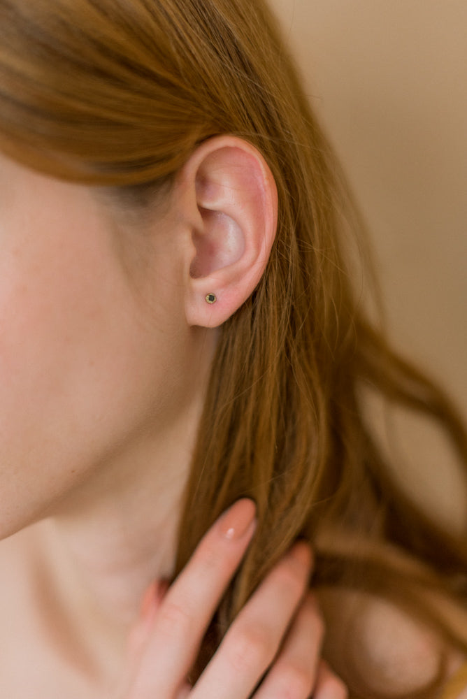 Flowermoon gold tiny nugget earrings with black diamonds