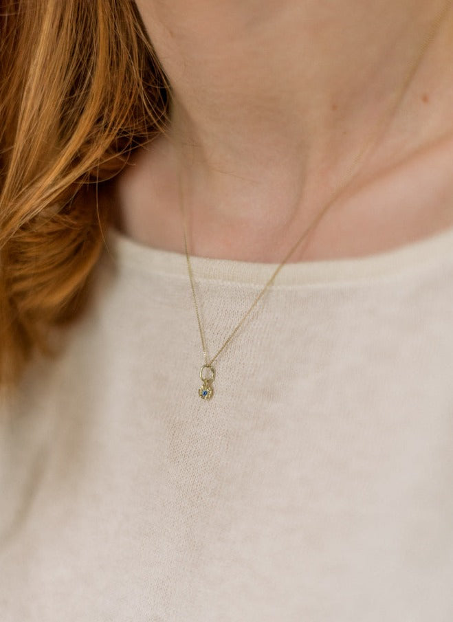 Flowermoon gold nugget necklace with blue sapphire