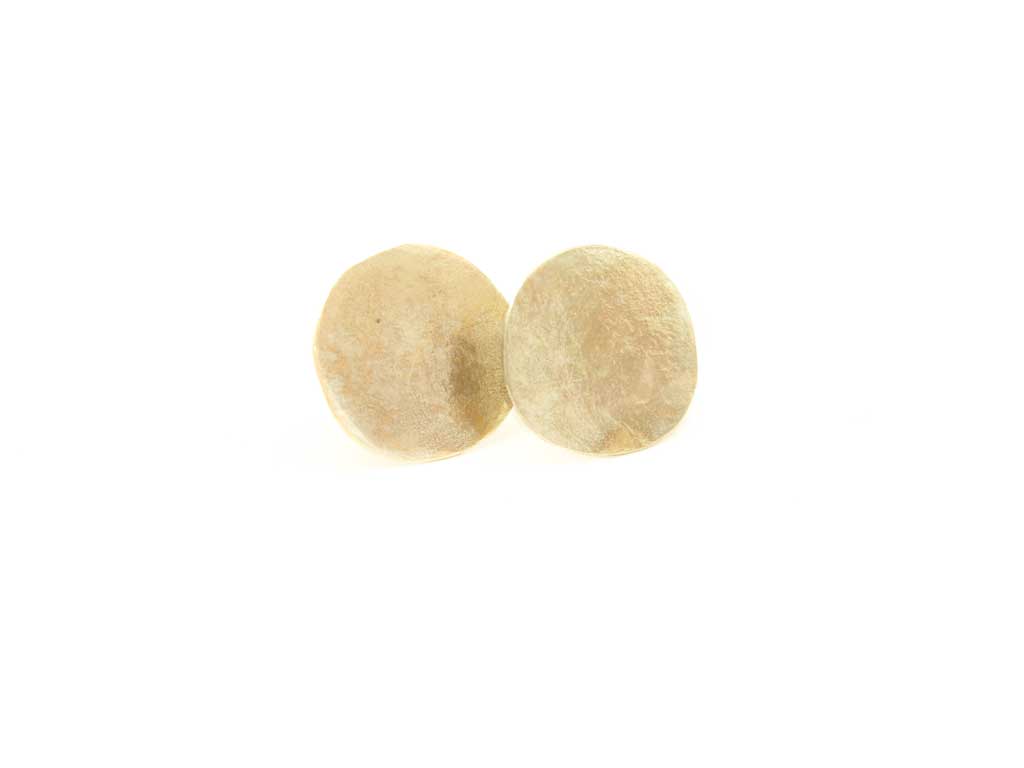 small gold forged disc earrings